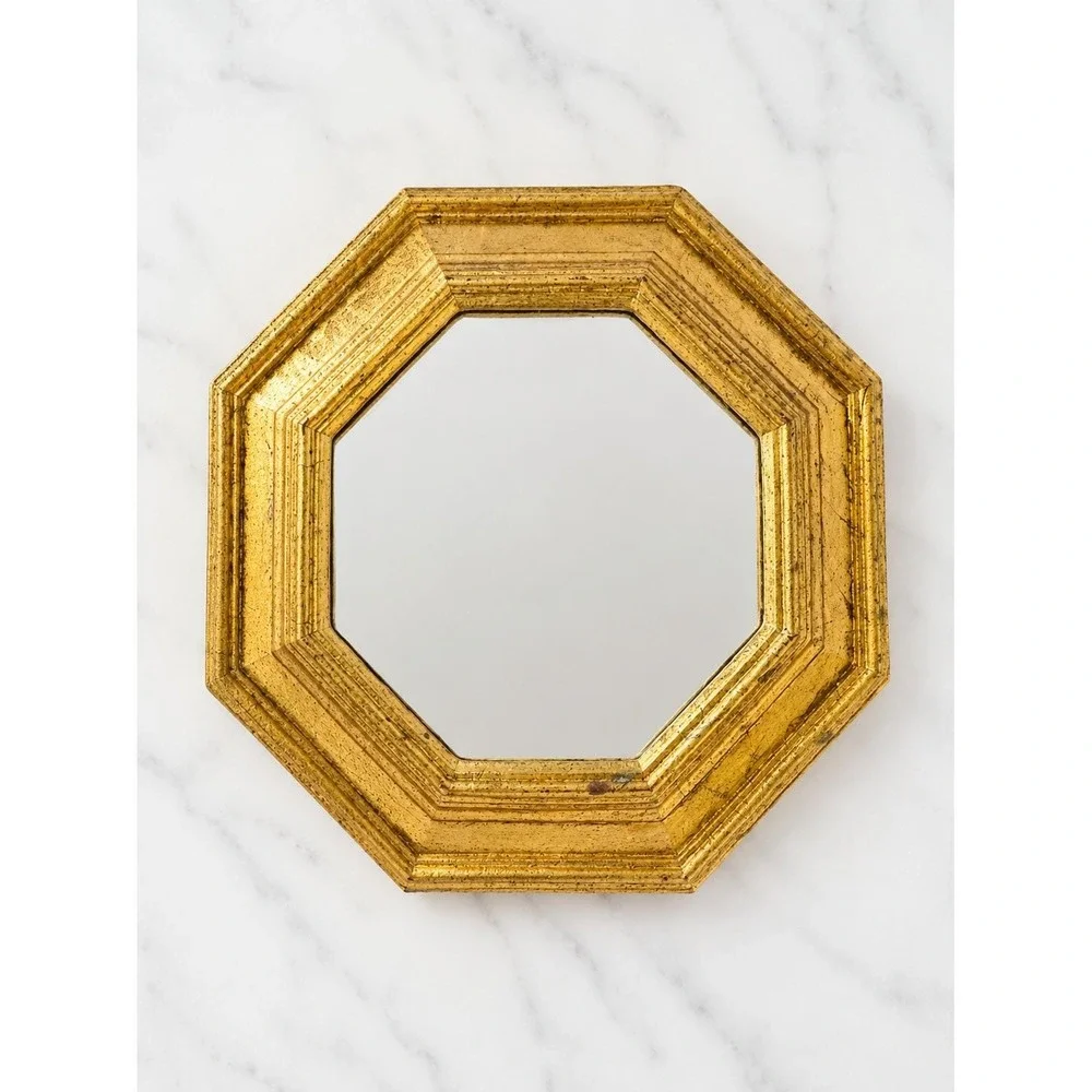 Vintage Italian Florentine Gold Gilt Wall Mirrors 2PC Set Octagon Baroque 7